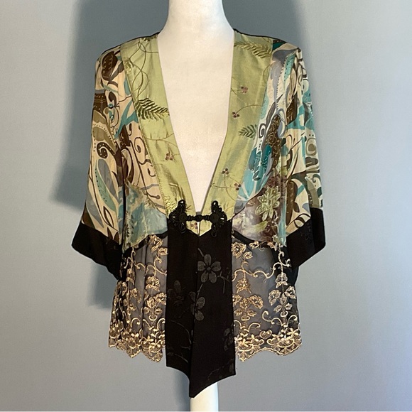Spencer Alexis Small Asian Inspired Poly/Rayon/Silk Sheer Lacy Kimono Jacket - Picture 11 of 13